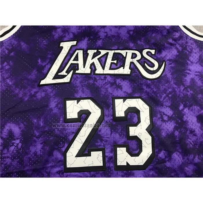 Camiseta Los Angeles Laker Lebron James #23 Galaxy Violeta